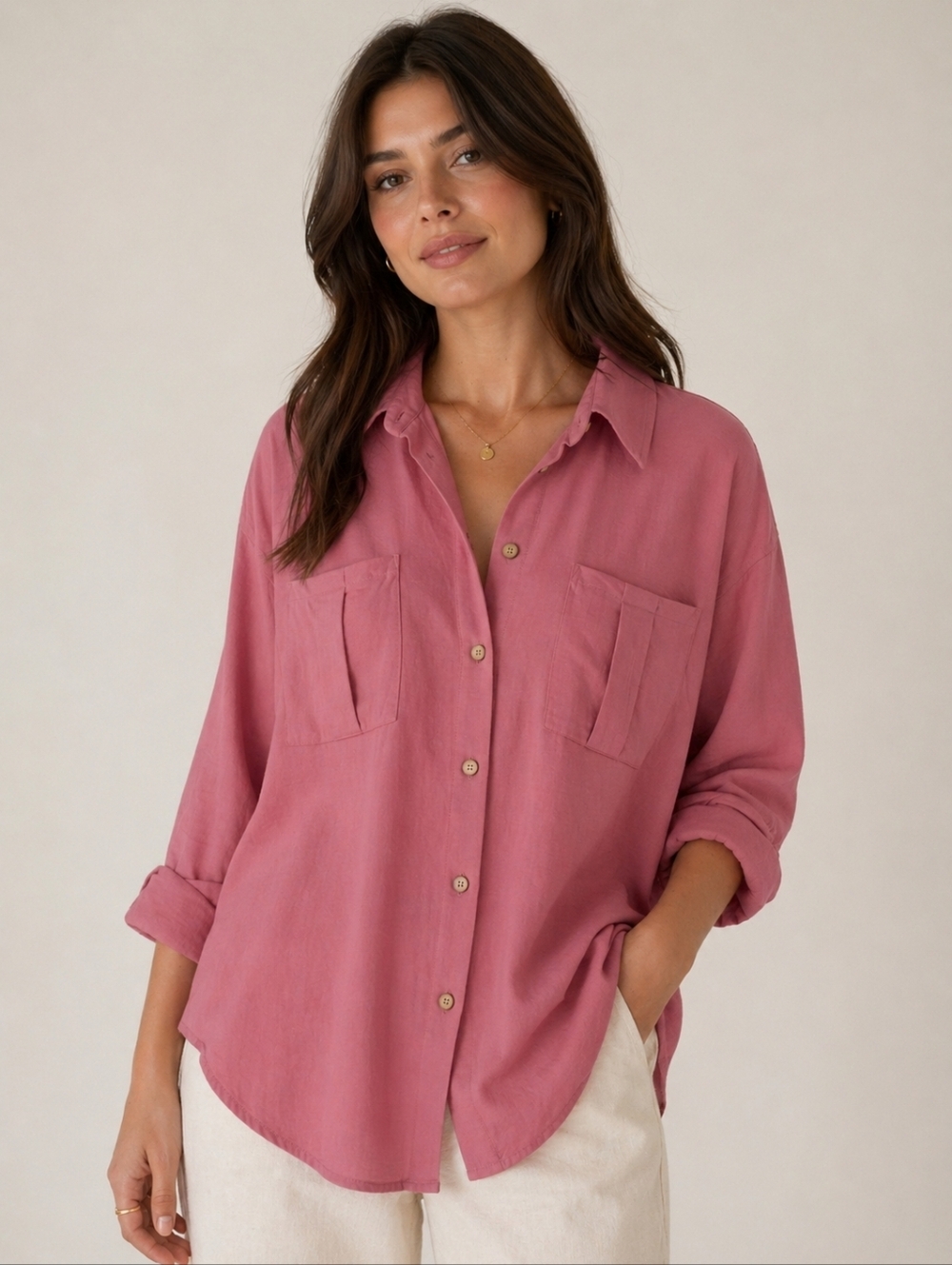 Naïf Montreal/ Mauve Pink Cork Button Up Blouse/ Crepe Material/ Size US 2X